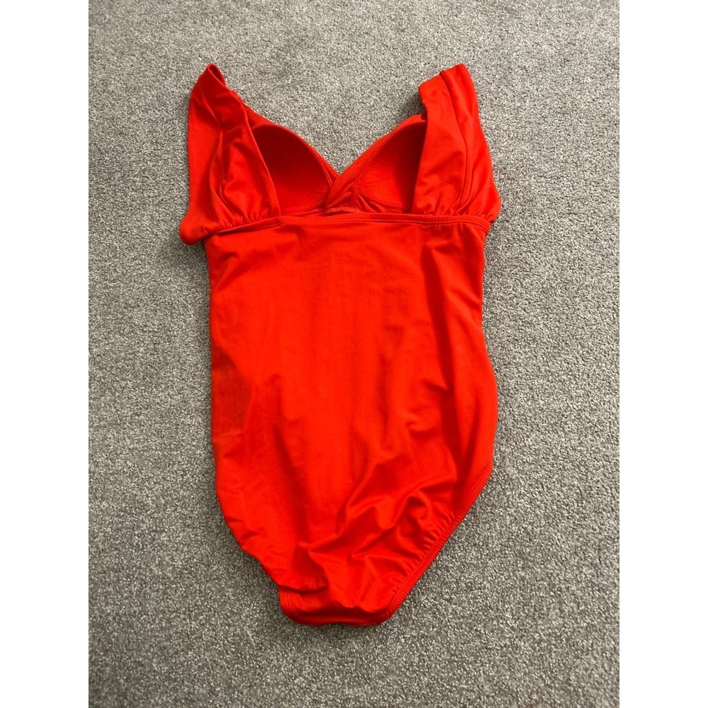 Time and Tru One Piece Swimsuit Womens Large 12-14 Red Excellent Ruched V-Neck
